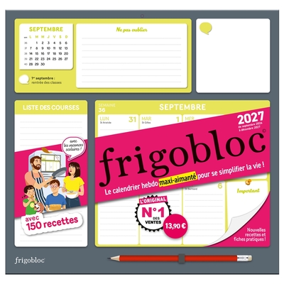 FRIGOBLOC HEBDOMADAIRE 2027 - CALENDRIER D´ORGANISATION FAMILIALE / SEM (DE SEPT. 2026 A DEC. 2027)