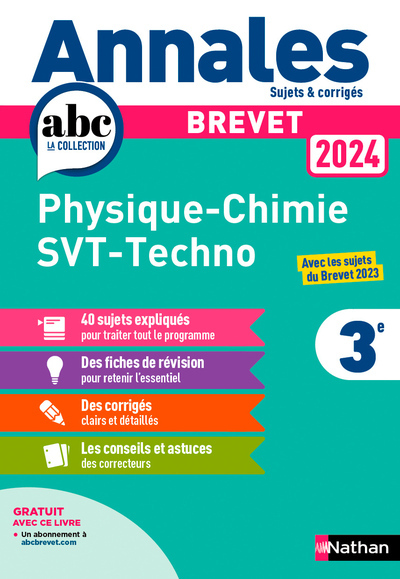 ANNALES BREVET PHYSIQUE CHIMIE - SVT - TECHNO 2024 - CORRIGE