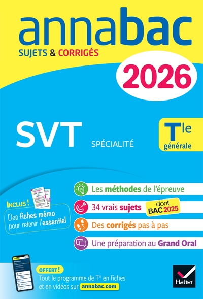 ANNALES DU BAC 2026 - ANNABAC SVT TLE GENERALE (SPECIALITE) - SUJETS CORRIGES & METHODES DE L´EPREUV