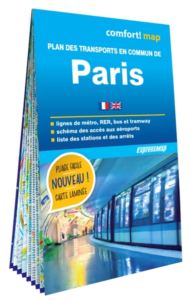 PLAN DES TRANSPORTS EN COMMUN DE PARIS (CARTE FORMAT POCHE LAMINEE - PLAN DE VILLE)