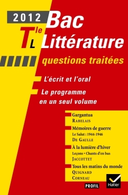 PROFIL BAC LITTERATURE 2012 TLE L QUESTIONS TRAITEES
