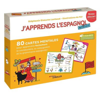 J´APPRENDS L ESPAGNOL AUTREMENT - NIVEAU DEBUTANT COFFRET - 80 CARTES MENTALES POUR APPRENDRE FACILE