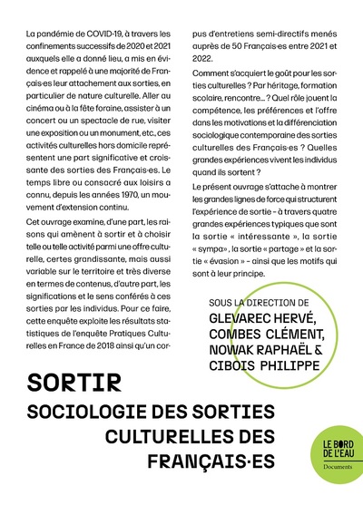 SORTIR. SOCIOLOGIE DES SORTIES CULTURELLES DES FRANCAIS.ES DS
