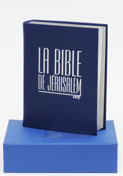 BIBLE DE JERUSALEM MAJOR CUIR BLEU SOUS COFFRET TRANCHE ARGENT