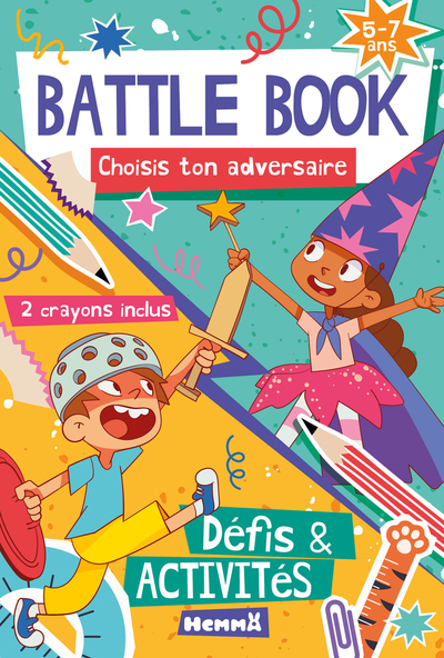 BATTLE BOOK (5-7 ANS) - DEFIS & ACTIVITES - CHOISIS TON ADVERSAIRE - 2 CRAYONS INCLUS