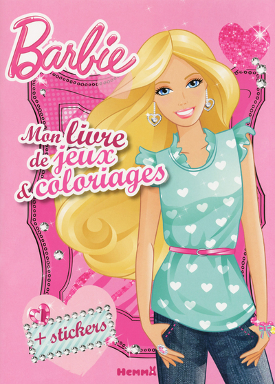 BARBIE - MON LIVRE DE JEUX ET COLORIAGES + STICKERS (COEURS)