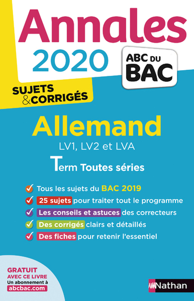 ANNALES BAC 2020 ALLEMAND TERM TOUTES SERIES - SUJETS & CORRIGES