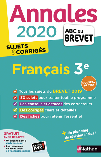 ANNALES BREVET 2020 FRANCAIS 3E SUJETS & CORRIGES