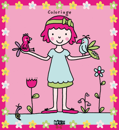 COLORIAGE LA PETITE FILLE ET LES OISEAUX