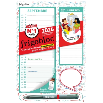 MINI FRIGOBLOC MENSUEL 2026 A CHACUN SA COULEUR ! (DE SEPT. 2025 A DEC. 2026)
