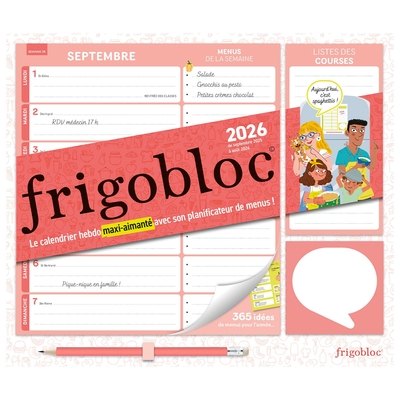 FRIGOBLOC HEBDOMADAIRE 2026 AVEC SON PLANIFICATEUR DE MENUS (DE SEPT. 2025 A AOUT 2026)