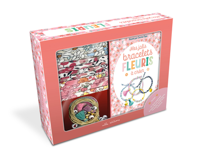 COFFRET - MES JOLIS BRACELETS FLEURIS A CREER - DES TISSUS FLEURIS, DES ACCESSOIRES ET UN LIVRE EXPL