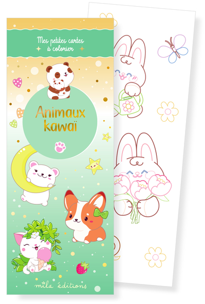 ANIMAUX KAWAI - MES PETITES CARTES A COLORIER - 35 ILLUSTRATIONS A PERSONNALISER