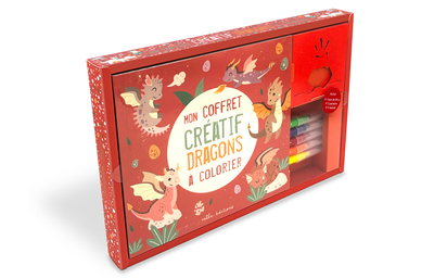 MON COFFRET CREATIF - DRAGONS A COLORIER - UN LIVRE DE COLORIAGE, 5 FEUTRES ET 3 POCHOIRS