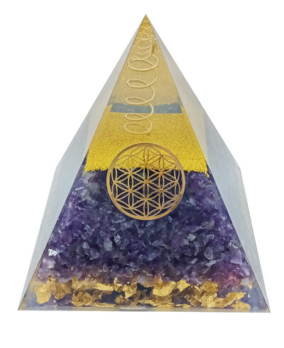 PYRAMIDE ORGONITE AMETHYSTE FLEUR DE VIE