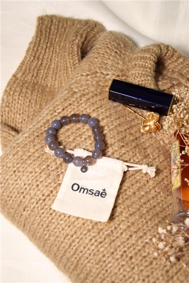 BRACELET CALCEDOINE GRISE PERLES RONDES 12 MM