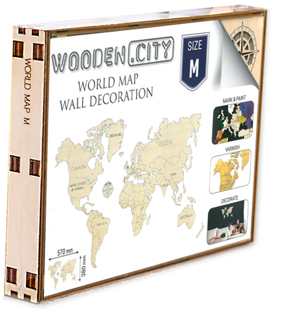 WORLD MAP WALL DECORATION - MONDE CARTE EN BOIS - SIZE M (57 X 38 CM)