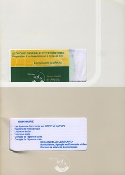 ECONOMIE GENERALE ET D´ENTREPRISE AU CAPLP ET AU CAPET - POCHETTE - PREPARATION A LA DISSERTATION ET