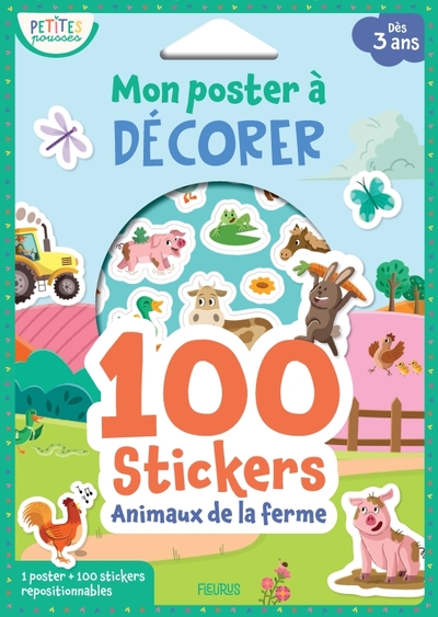 MON POSTER A DECORER - 100 STICKERS - ANIMAUX DE LA FERME