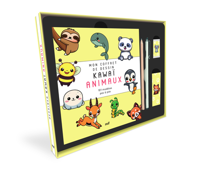 MON COFFRET DE DESSIN KAWAI - ANIMAUX - UN LIVRE POUR APPRENDRE A DESSINER 101 PERSONNAGES ET TOUT L