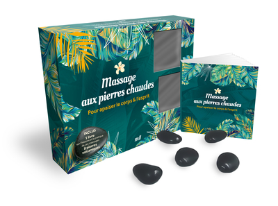 COFFRET - MASSAGE AUX PIERRES CHAUDES, POUR APAISER LE CORPS ET L´ESPRIT - AVEC 8 PIERRES VOLCANIQUE