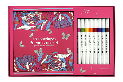 COFFRET COLORIAGE - PARADIS SECRET - 48 COLORIAGES POUR SE DETENDRE - UN CARNET A COLORIER AVEC DES