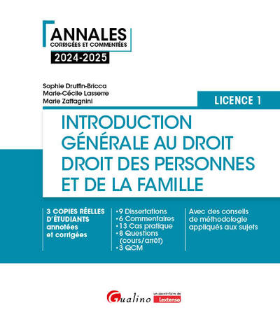 INTRODUCTION GENERALE AU DROIT ET DROIT DES PERSONNES ET DE LA FAMILLE - L1