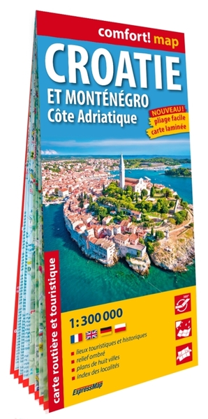 CROATIE ET MONTENEGRO. COTE ADRIATIQUE 1/300.000 (CARTE GRAND FORMAT LAMINEE)