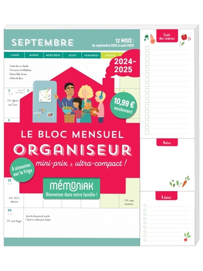 BLOC MENSUEL ORGANISEUR MINI-PRIX & ULTRA-COMPACT 2024-2025, 12 MOIS