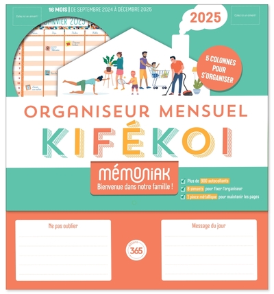 ORGANISEUR MEMONIAK KIFEKOI, CALENDRIER MENSUEL EN COLONNES (SEPT. 2024- DEC. 2025)