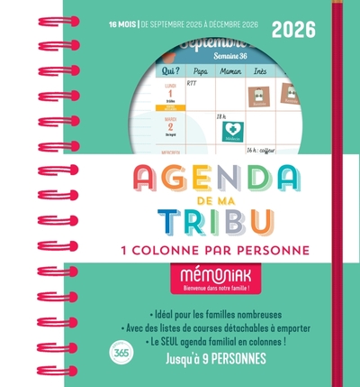 AGENDA DE MA TRIBU MEMONIAK 2026 - UNE COLONNE PAR PERSONNE