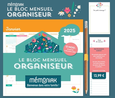 LE BLOC MENSUEL ORGANISEUR MEMONIAK 2025 - FLORAL