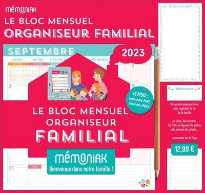 BLOC MENSUEL ORGANISEUR FAMILIAL MEMONIAK, CALENDRIER (SEPT. 2022- DEC 2