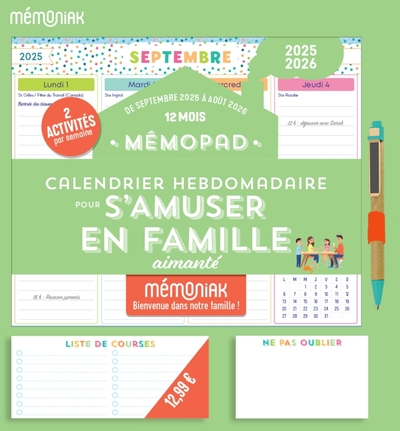 MEMOPAD CALENDRIER HEBDOMADAIRE BLOC AIMANTE 2026 POUR S´AMUSER EN FAMILLE, SEPT. 2025-AOUT 2026