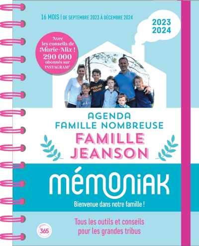 AGENDA FAMILIAL FAMILLE NOMBREUSE MEMONIAK 2024 AVEC MARIE ALIX JEANSON,  SEPT. 2023-DEC. 2024