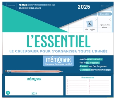 MINI-ORGANISEUR L´ESSENTIEL MEMONIAK, CALENDRIER MENSUEL (SEPT. 2024- DEC. 2025)