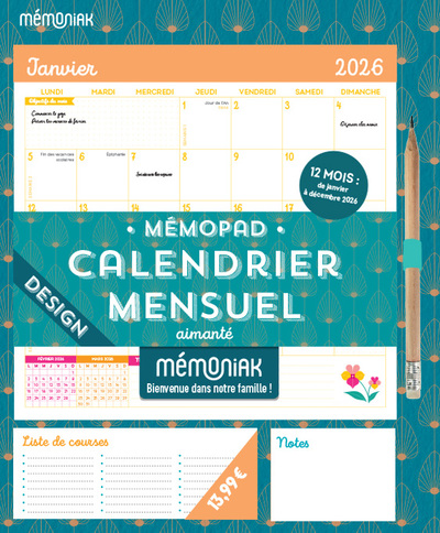 MEMOPAD CALENDRIER MENSUEL AIMANTE 2026 - DESIGN (12 MOIS)