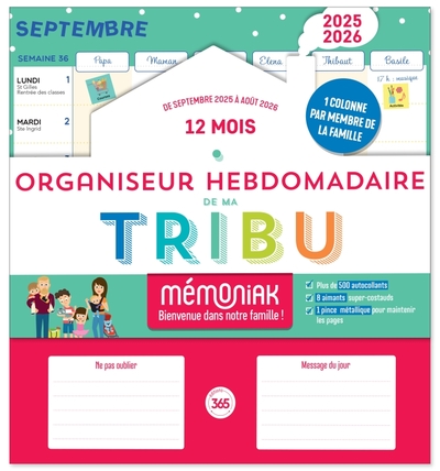 ORGANISEUR HEBDOMADAIRE DE MA TRIBU MEMONIAK 2025-2026 PAR COLONNE