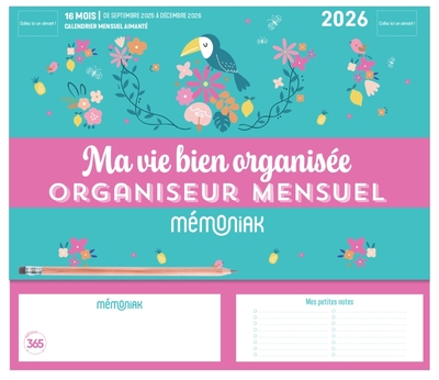 MINI-ORGANISEUR MEMONIAK MA VIE BIEN ORGANISEE, CALENDRIER MENSUEL SEPT. 2025- DEC. 2026