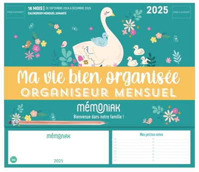 MINI-ORGANISEUR MEMONIAK MA VIE BIEN ORGANISEE, CALENDRIER MENSUEL SEPT. 2024- DEC. 2025