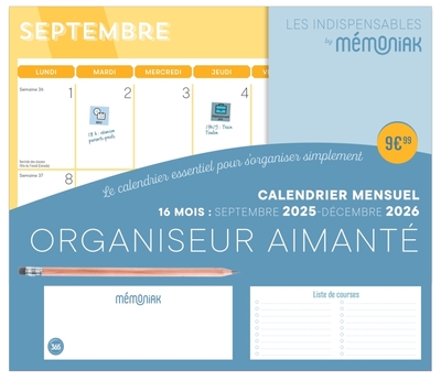 ORGANISEUR AIMANTE CALENDRIER MENSUEL SEPT. 2025-DEC. 2026