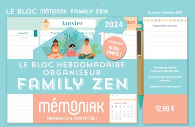 BLOC HEBDOMADAIRE MEMONIAK ORGANISEUR ZEN 2024, DE JANV. A DEC. 2024