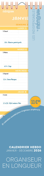 CALENDRIER HEBDOMADAIRE JANV-DEC 2026 - ORGANISEUR EN LONGUEUR
