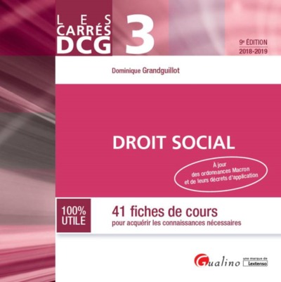 DCG 3 - DROIT SOCIAL - 9EME EDITION - 42 FICHES DE COURS POUR ACQUERIR LES CONNAISSANCES NECESSAIRES