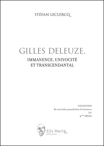 GILLES DELEUZE IMMANENCE, UNIVOCITE ET TRANSCENDANTAL