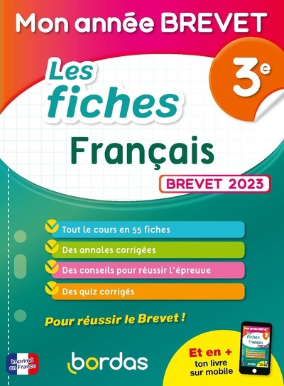 MON ANNEE BREVET LES FICHES FRANCAIS 3E