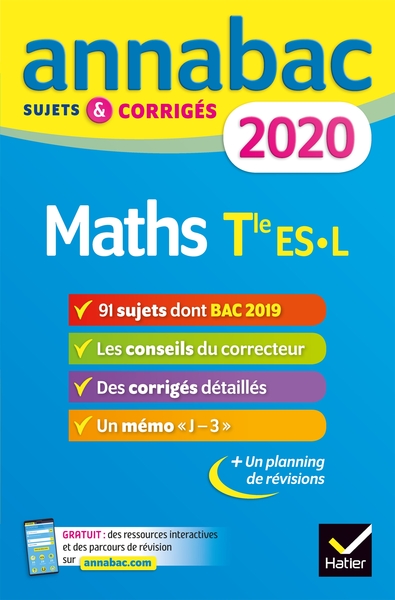 ANNALES ANNABAC 2020 MATHS TLE ES, L - SUJETS ET CORRIGES DU BAC  TERMINALE ES (SPECIFIQUE & SPECIA