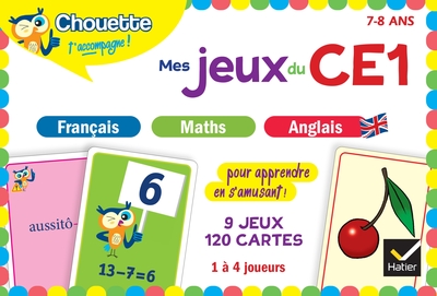 MES JEUX DU CE1 EN FRANCAIS, MATHS, ANGLAIS - 9 JEUX EDUCATIFS - 120 CARTES