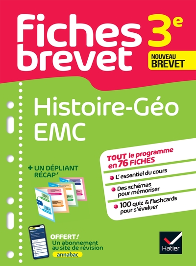 FICHES BREVET HISTOIRE-GEOGRAPHIE EMC 3E BREVET 2023 - FICHES DE REVISION & QUIZ
