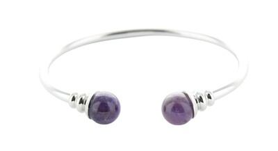 BRACELET CUIVRE AVEC AIMANTS JONC METAL ARGENTE PERLES AMETHYSTE